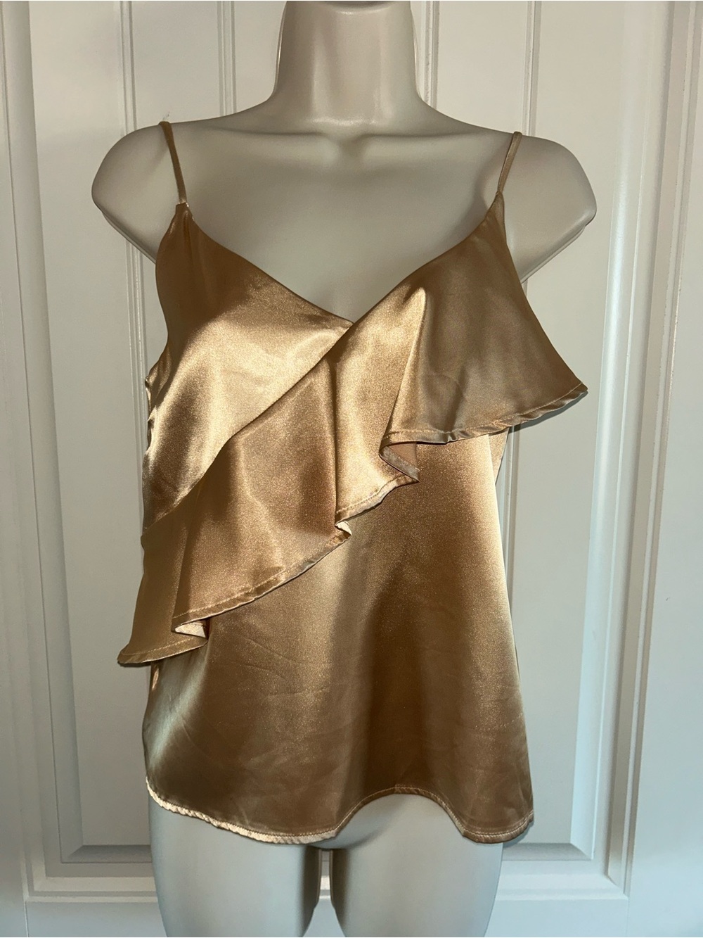 NEW Gilli Gold Satin Ruffle Cami Camisole Sz S